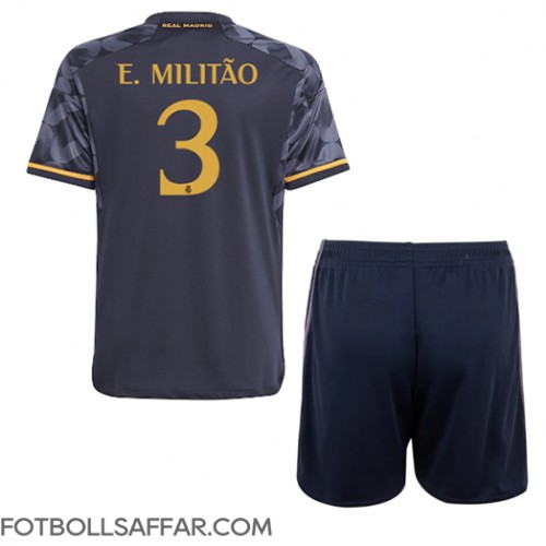 Real Madrid Eder Militao #3 Bortadräkt Barn 2023-24 Kortärmad (+ Korta byxor)